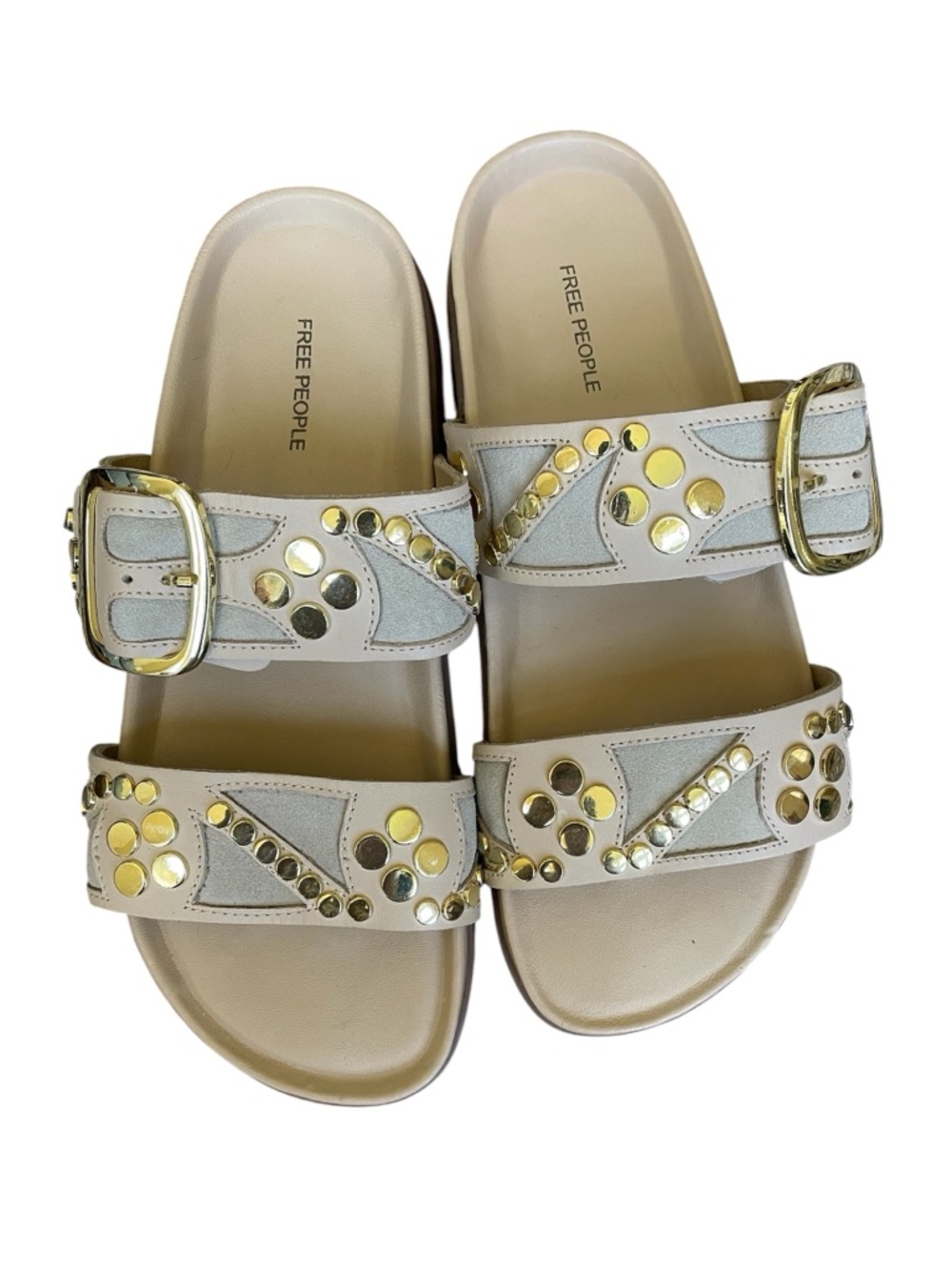 NWOB! Free People Revelry Beige Studded Buckle Slide Sandals